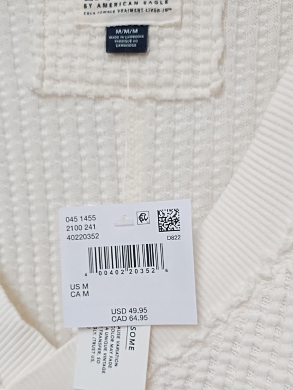 American Eagle Big Hug Waffle V Neck Sweatshirt NWT! - Picture 9 of 9